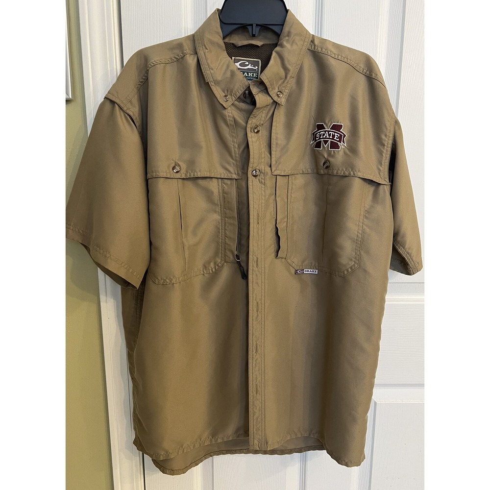 Mississippi State Bulldogs Drake Waterfowl Vented Fishing Shirt Tan Mens Size M